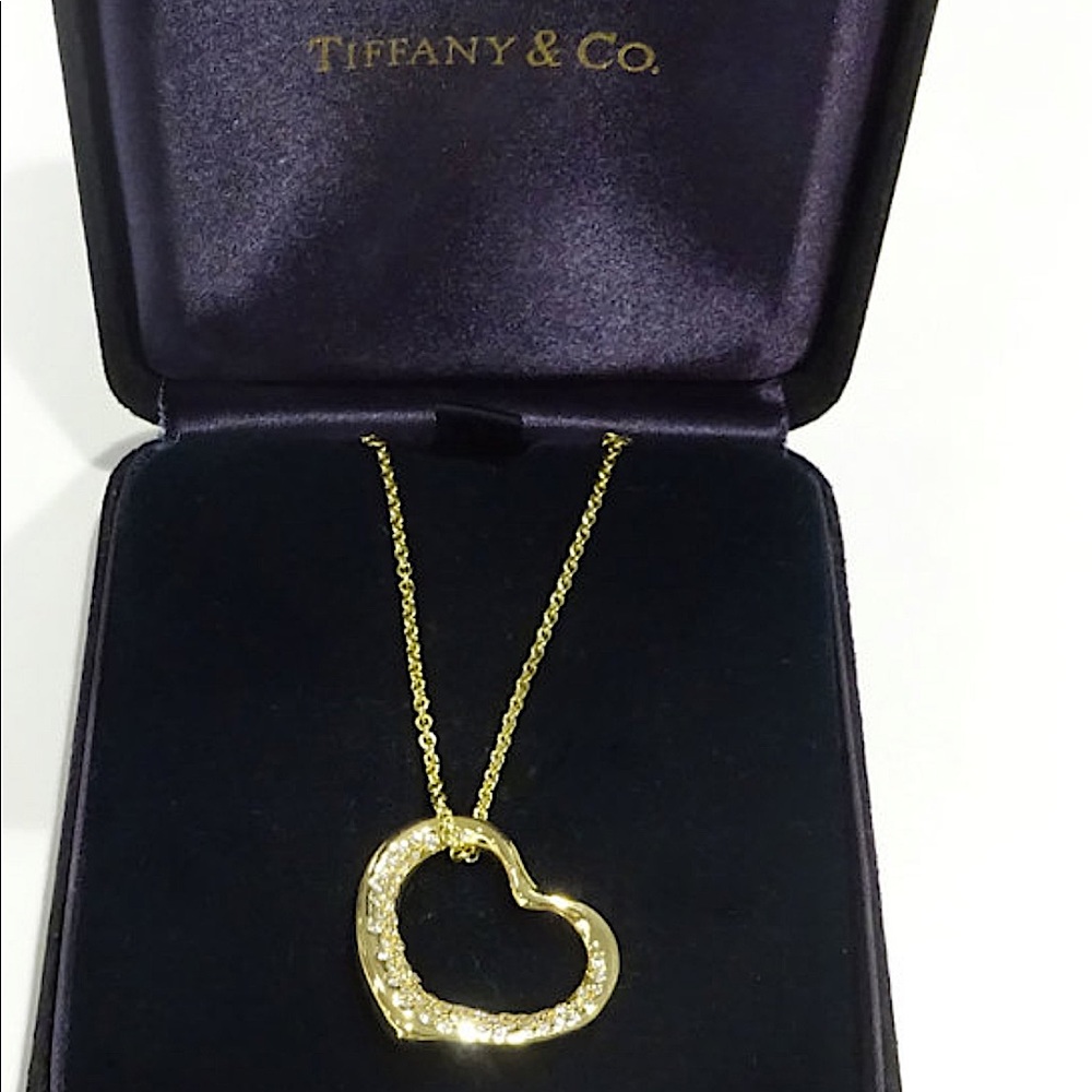 Tiffany & Co. Elsa Peretti Diamond Heart Necklace in 18K Gold with 60 diamonds